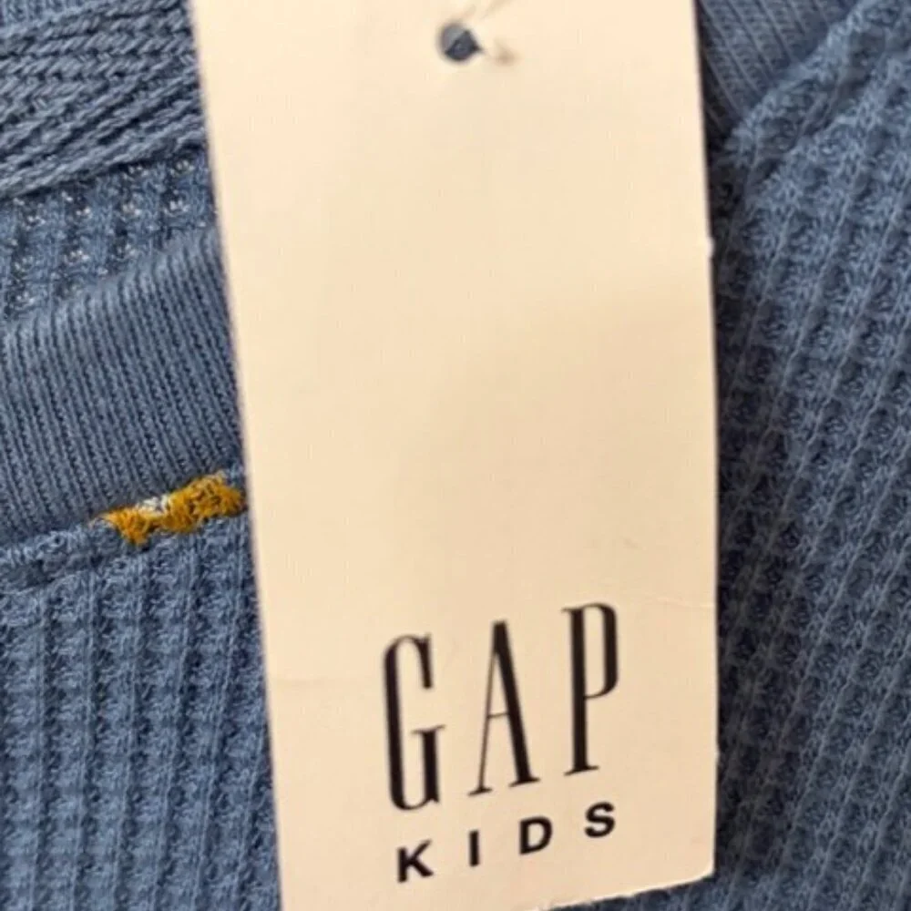 Gap Kids Large Dress Blue Floral Waffle Knit Long Sleeve Skater Thermal NEW